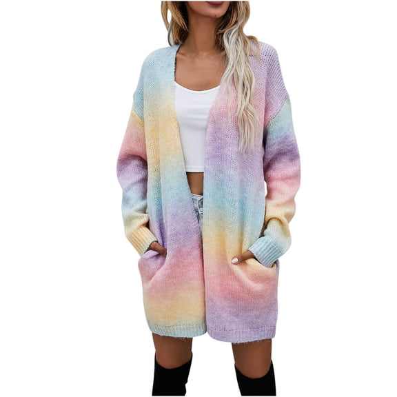 UYISJ Cardigan Sweaters for Women Lightweight Color Block Striped Fall Tops Long Sleeve Open Front Cozy Knitted Coat Outerwear Pink XL