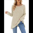 thumbnail image 2 of Suéter de Punto con Abertura Lateral Y2K para Mujer, Cuello Redondo, Larga, Blusa de Punto Liso con Abertura Lateral, Túnicas Albaricoque M, 2 of 10