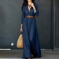 thumbnail image 5 of Women's Collared Button Front Shirt Maxi Dress, Long Sleeve Waist Tie Belted Dress, Casual Commuter Vacation Flowy Long Dress for Summer Outfits Dark Blue M(M), 5 of 9