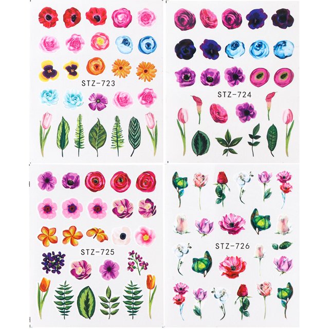 4 unids/set de pegatinas de mariposa para uñas, calcomanías de acuarela, envolturas deslizantes de flores azules, decoraciones para manicura de verano, TRSTZ984-1017 Tan Jianjun unisex