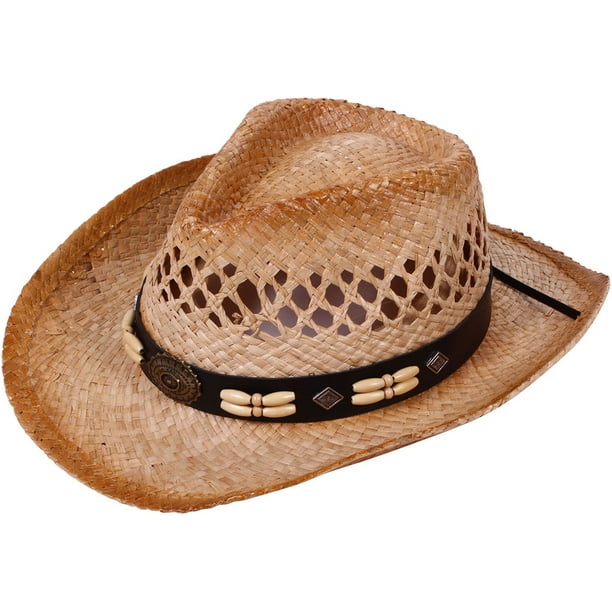 Kids Children's Western Cowboy Straw Hat Beach Sun Cap with Beaded