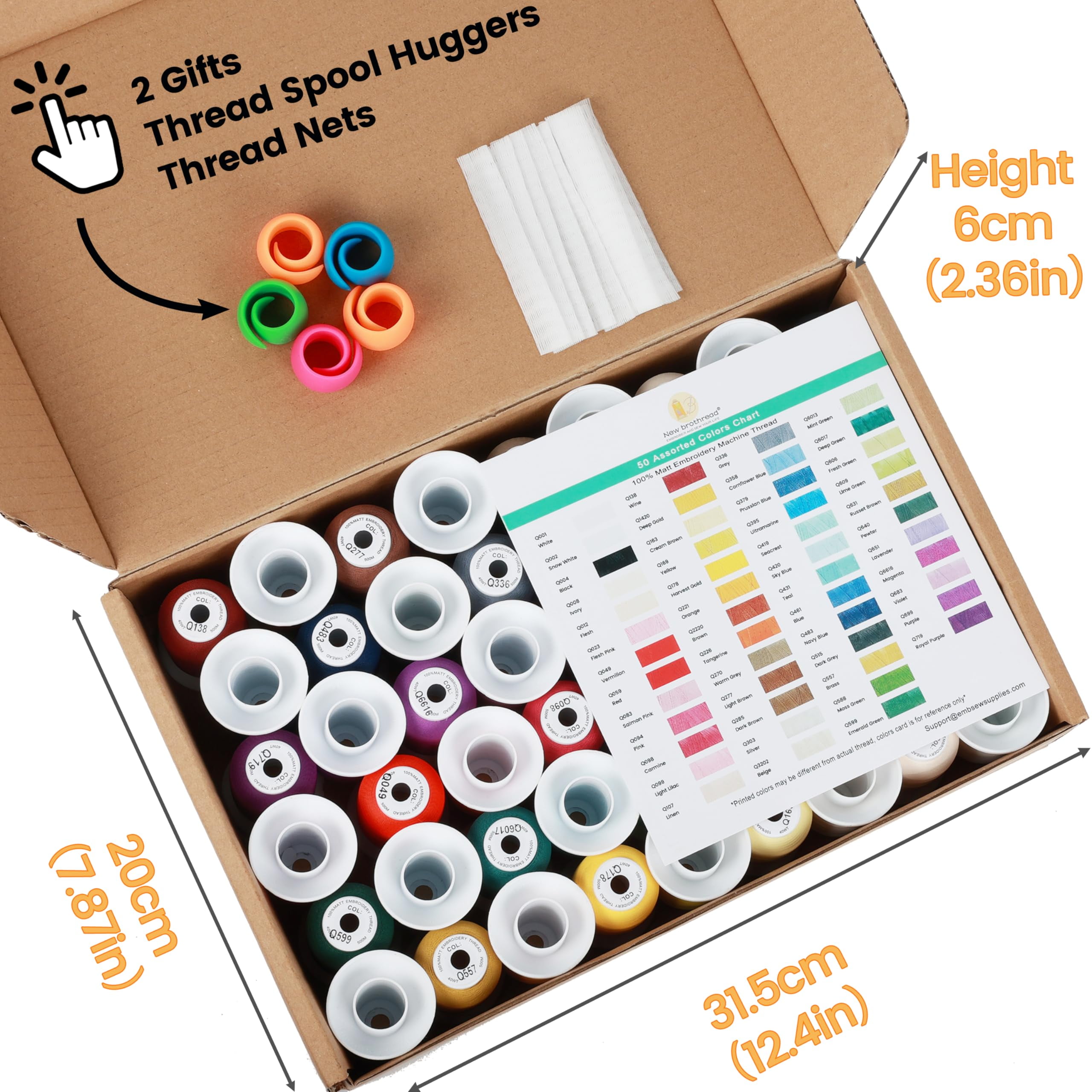 100% Frosted Matt Embroidery Machine Thread 52 Spools 40WT Each Spool 500M (550Y) Compatible with Brother Babylock Janome Singer Pfaff Bernina Embroidery Sewing Machine-Made by New brothread