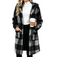 thumbnail image 6 of Mifsaly Womens Fuzzy Fleece Long Jacket Plaid Hooded Flannel Shacket Button Down Fall Winter Warm Daily Going Out Vacation Outfits with Pockets, 6 of 7