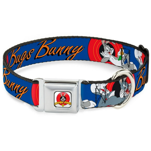 Looney Tunes Pet Collar, Dog Collar Metal Seatbelt Buckle, Bugs Bunny Bugs Poses Blue, 9.5 to 13 Inches 1.0 Inch Wide