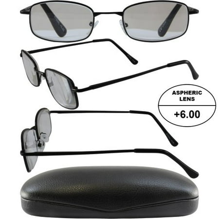 Interchangeable Lens Golf Matte 3 Pairs of Men's High-Powered Reading Glasses: Matte Black, Gold and Silver Frames and Black and Brown Cases +6.00 Magnification Aspheric Lenses ()
