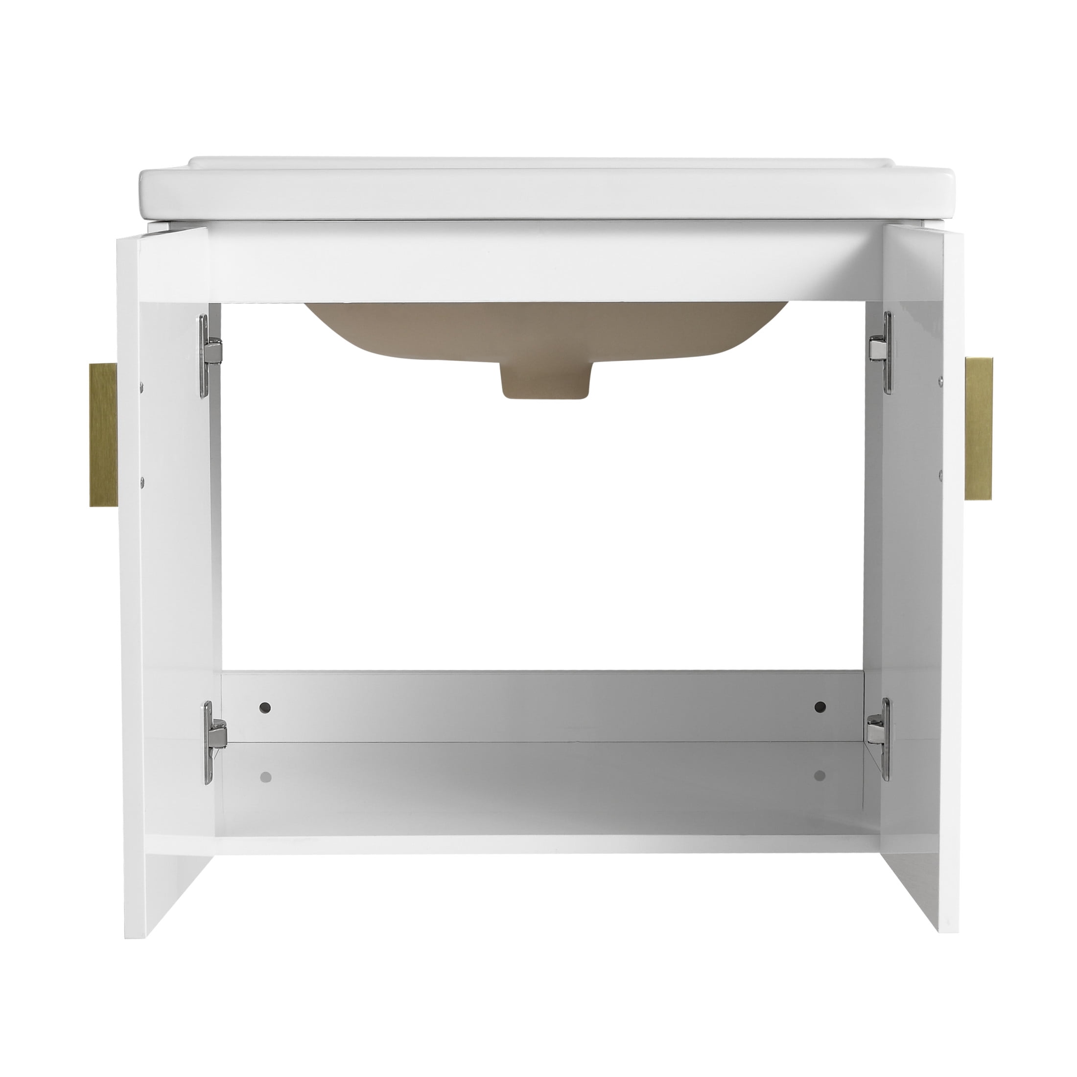 Noble House 24" Wall-Mounted Bathroom Vanity, Soft-Close Doors, Ceramic Sink, Metal Handles, Eco Plywood, Gloss White