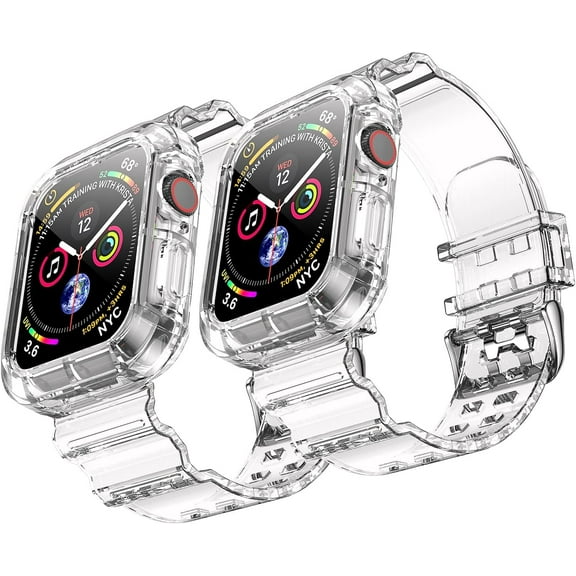 Tianle Clear Bands for Apple Watch 42mm 44mm 45mm with Transparent Rugged Bumper Case Compatible with Series 9 8 7 SE 6 5 4 3 2 1