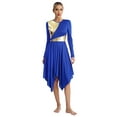 thumbnail image 2 of Yanarno Women's Asymmetrical Praise Dance Dress Long Sleeve Church Worship Performance Costume Blue M, 2 of 7