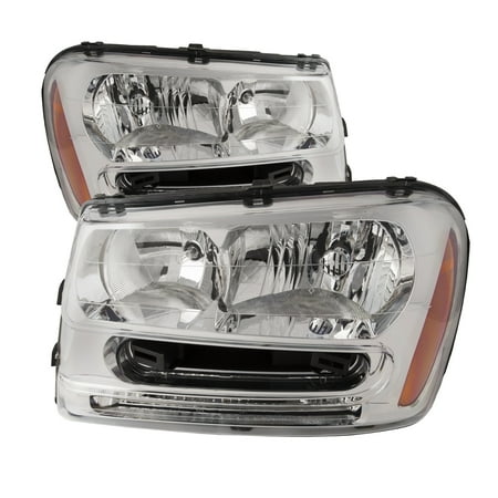 - 2002-2009 Chevy Trailblazer LS/LT/SS Chrome Housing Headlights Set New Headlamp GM2502213 & GM2503213