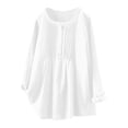 thumbnail image 2 of ICHUANYI liquidación Woamn Primavera Verano Color sólido ocio suelto algodón y lino Tops manga de siete puntos blusas de cuello redondo ICHUANYI WER2023082202356, 2 of 6