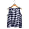 thumbnail image 4 of Womens Gauze Tank Tops Trendy Plaid Gingham Boho Blouses Summer Casual Tunic Top Beach Cute Sleeveless Shirt Navy Size XXXL, 4 of 5