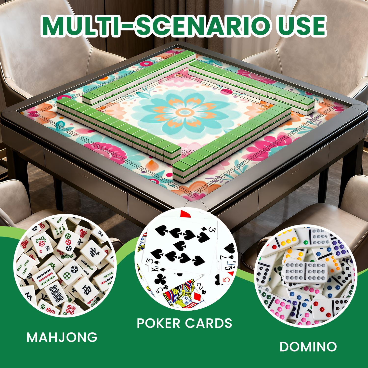 Mahjong Mat 31.5" x 31.5" Colorful Floral Retro Folk Art Design Non-Slip Noise Reduction American Mahjong Tiles Table Cover for Dominoes Poker Card Board Games Gift