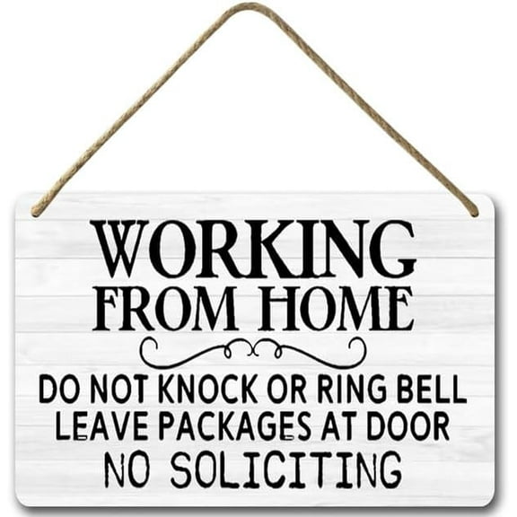 Zomyto 8x12IN Working from Home Sign Do Not Knock Disturb Door Hanger Sign,Decorative Hanging Wooden Sign Plaque, No Soliciting Sign Yard Hanging Door Sign A03
