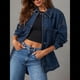 thumbnail image 5 of Chaqueta Vaquera para Mujer, Desgastada, de Larga, de Gran Tamaño, Estilo Camionero. Azul L, 5 of 9
