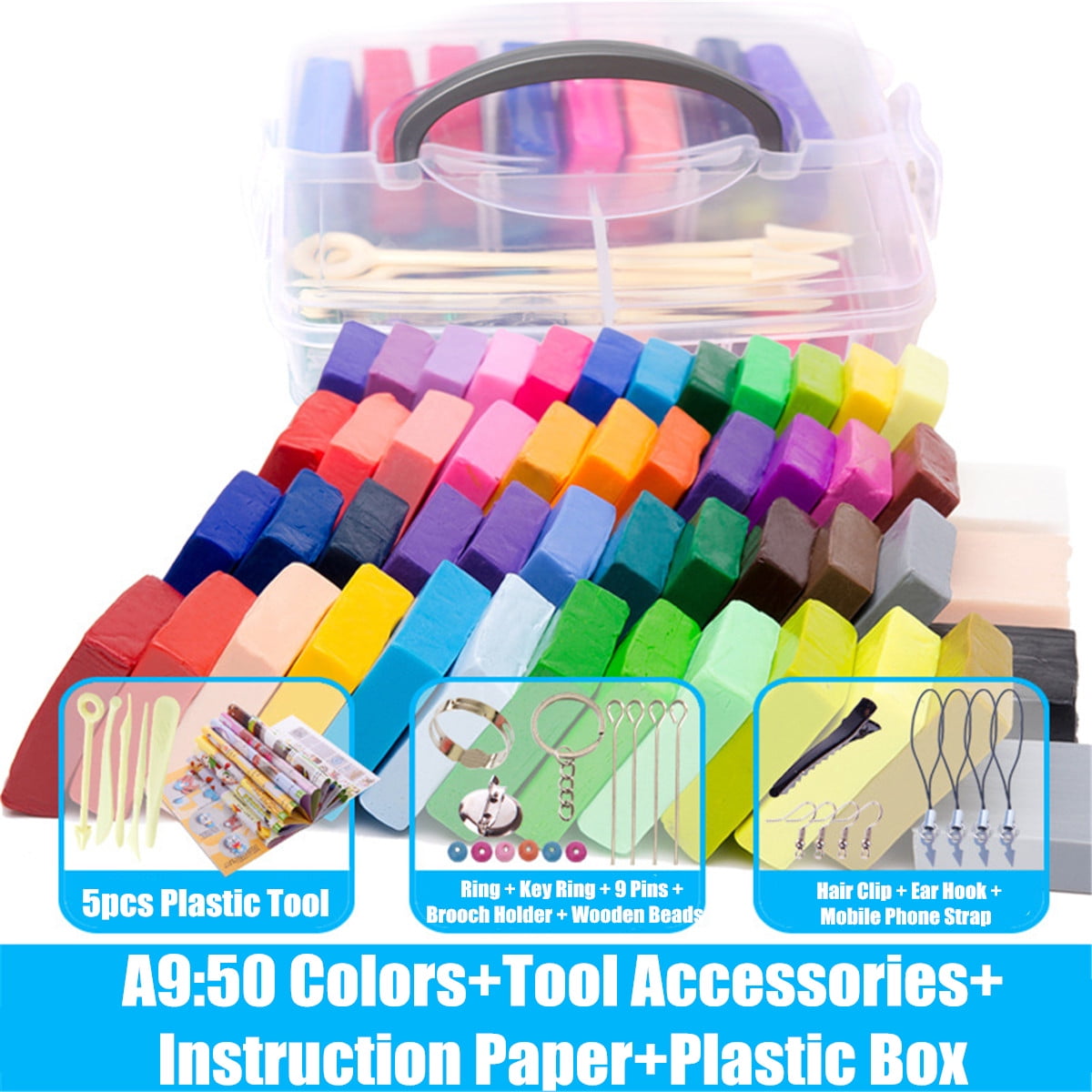 50PCS DIY Craft Polymer Clay Kit Modelling Moulding Soft Clay Block Set