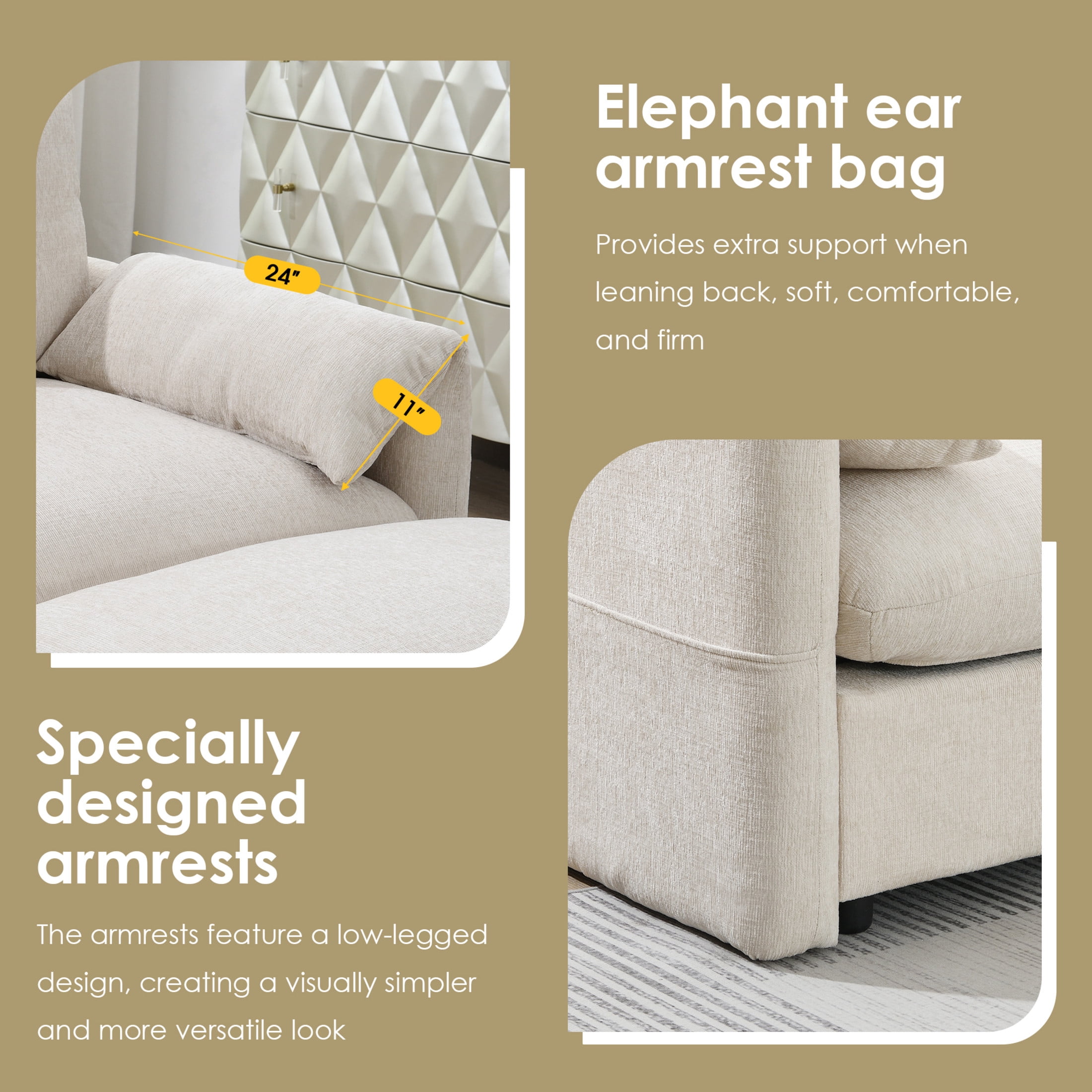 Noble House 96.5" Chenille L-Shaped Sectional Sofa with Storage Ottoman, Charging Ports, and Phone Holder, Beige