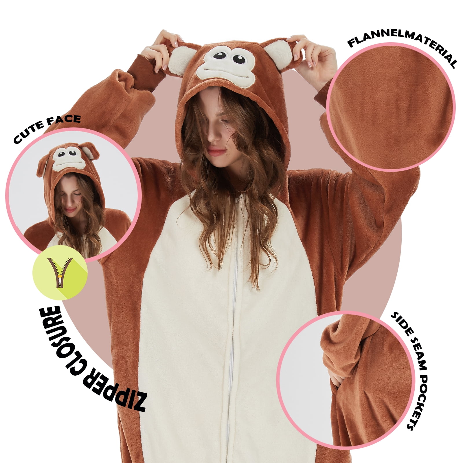 SWEETXIN Adult Monkey Unisex Onesie Pajamas Halloween Cosplay Costume Suit for Women and Men Jumpsuit SizeM