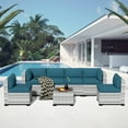 thumbnail image 4 of 7-Piece Outdoor Sectional Patio Furniture Set, All-Weather Wicker Rattan Sofa with Thick Washable Cushions & Tempered Glass Table, Perfect for Garden, Poolside, Backyard (Peacock Blue), 4 of 8