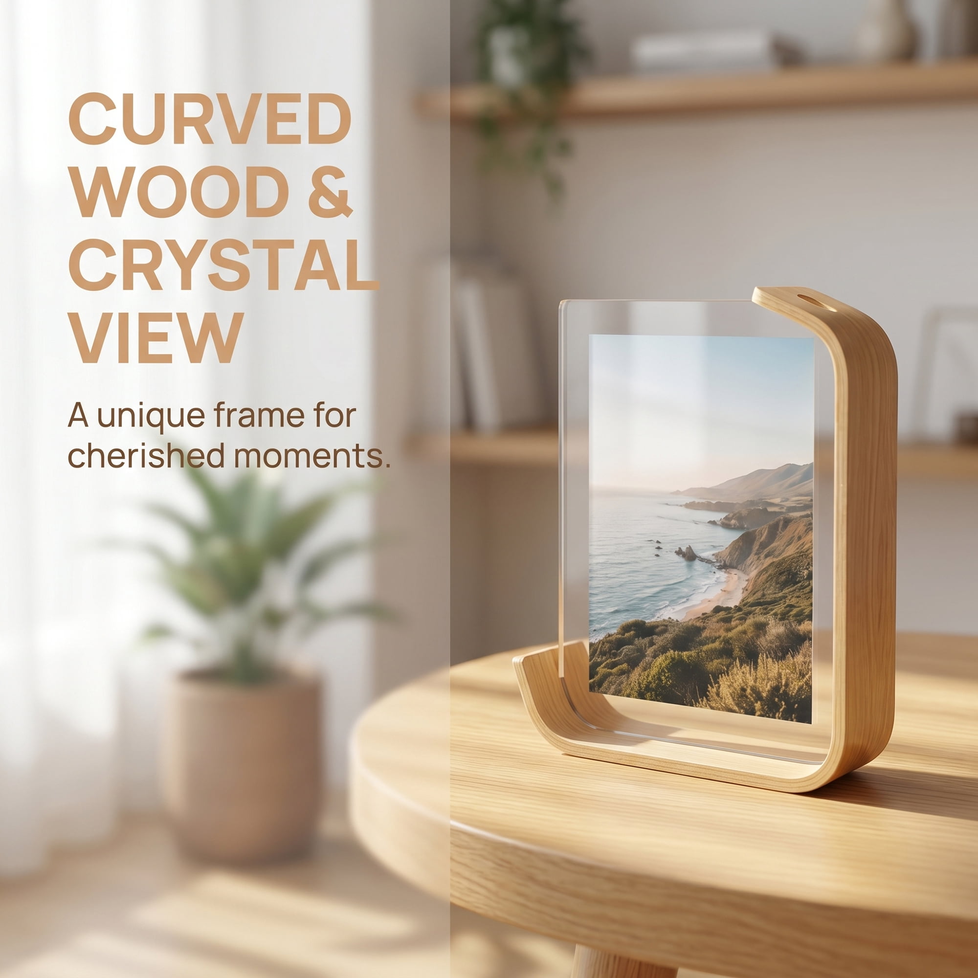 Unique Bargains Double Sided Acrylic Photo Frame with MDF Base Natural Wood Color 5" x 7"