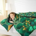 thumbnail image 4 of Manfei Mgeometric Eaethetic Art Queen Comforter Set,Marble Print Bedding Sets,Green Hexagon Gold Leaves Bedding Comforter Set For Teens,Microfiber Bedroom Decor Reversible,3pcs, 4 of 8