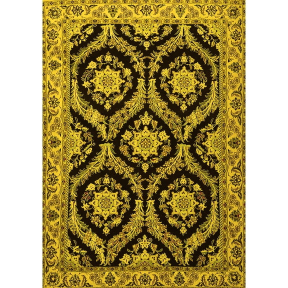 Ahgly Company Machine Washable Indoor Rectangle Persian Yellow Traditional Area Rugs, 5' x 7'