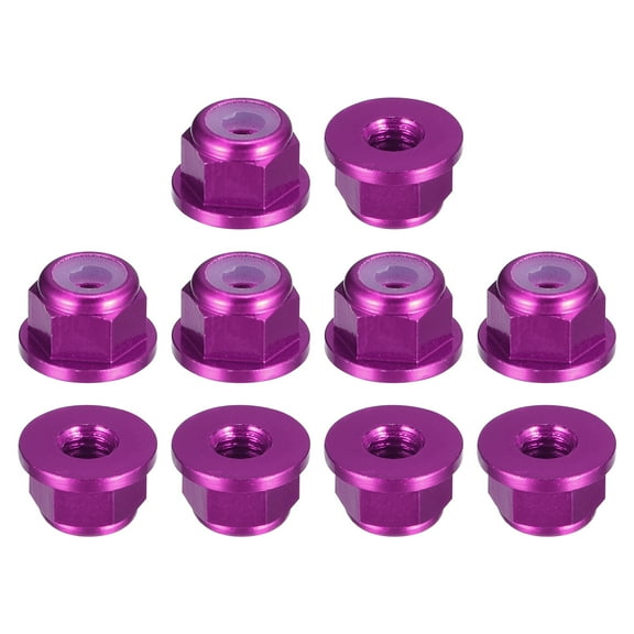 Nylon Insert Hex Lock Nuts, 10pcs - M3 x 0.5mm Aluminum Alloy Self-Locking Flange Nut (Purple)