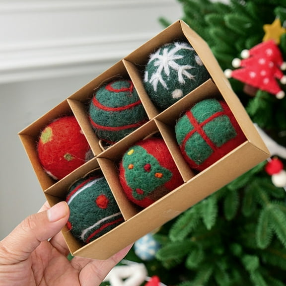 EazyTech 6PCS DIY Christmas Ornaments Kit 2" Wool Ball Decor with Snowflake Holiday Patterns, Handmade Xmas Tree Decorations, Festive Craft for Gift Topper Party Home Decor