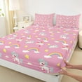 thumbnail image 3 of Feelyou Funny Cartoon Unicorn Queen Sheet Sets, Cute Rainbow Stars Cloud Flat Sheet, Kawaii Animal Lover Queen Fitted Sheet, Super Cozy Room Decor, 4pcs, 3 of 7