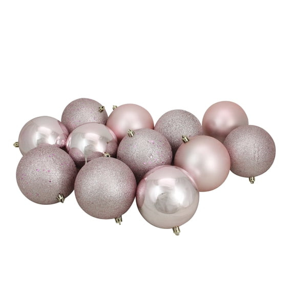 Northlight 12ct Shatterproof 4-Finish Christmas Ball Tree Ornament Set 4" - Pink