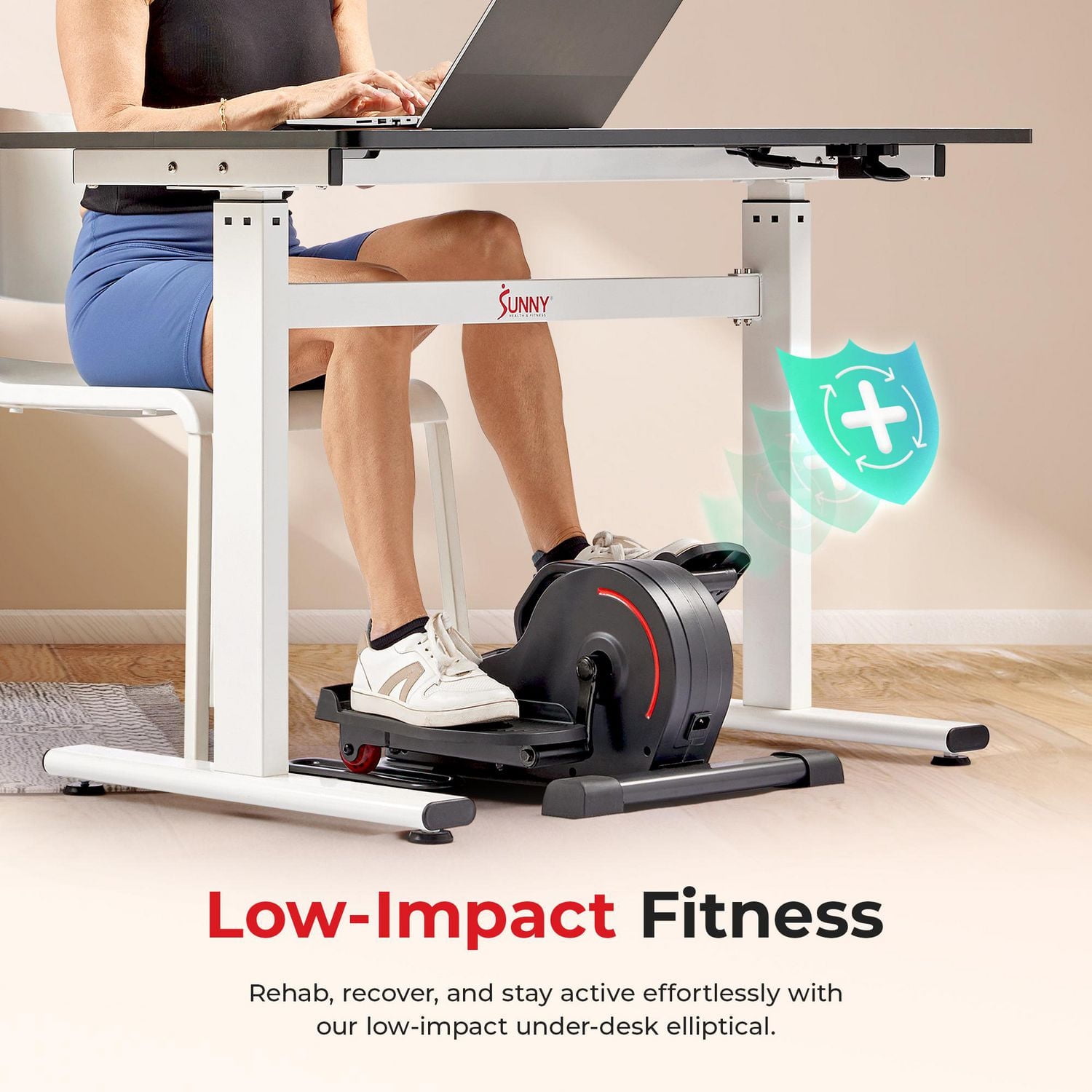Sunny Health & Fitness Smart Electric Motorized Under Desk Elliptical Cardio Exerciser with Optional Exclusive SunnyFit App Enhanced Bluetooth Connectivity – SF-E3959SMARTG