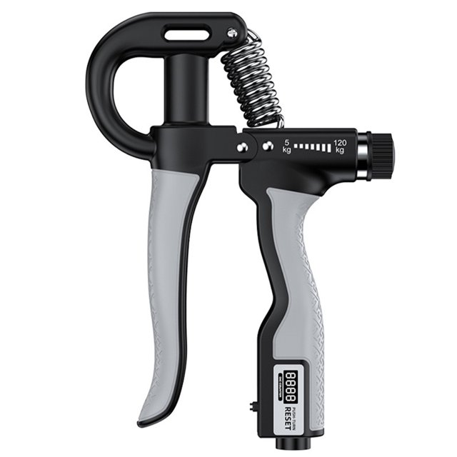 Fortalecedor de agarre de mano ajustable en forma de R con contador para gimnasio Fitness (gris)