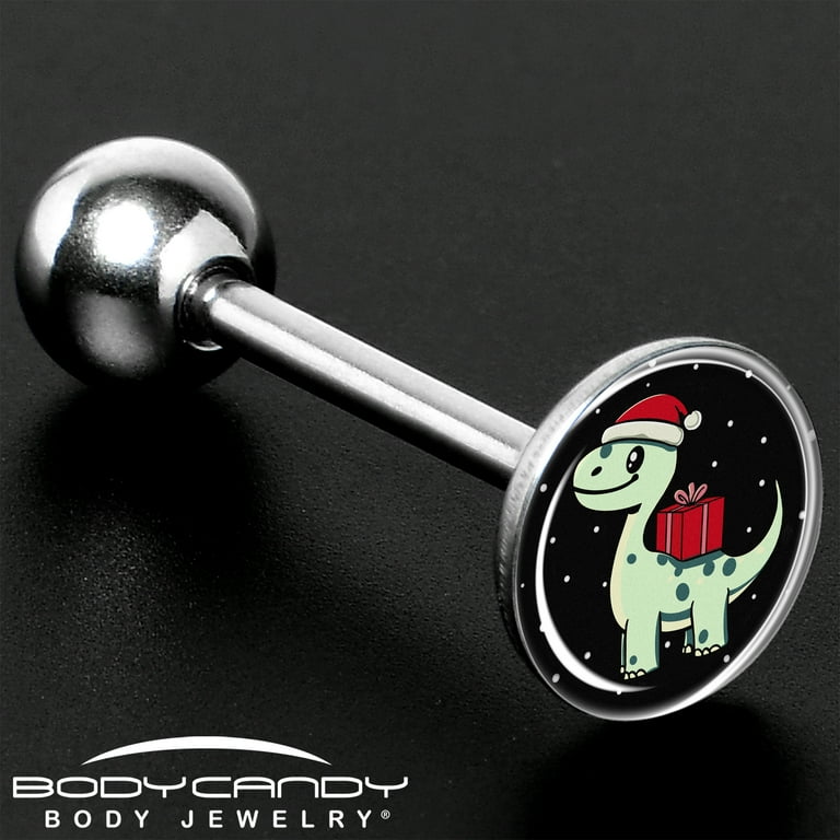Body Candy 14G Christmas Tongue Ring - 316L Steel Straight Barbell Winter Holiday Dinosaur Tongue Piercing for Women Men Body Candy 14G Christmas Tongue Ring - 316L Steel Straight Barbell Winter Holiday Dinosaur Tongue Piercing for Women Men