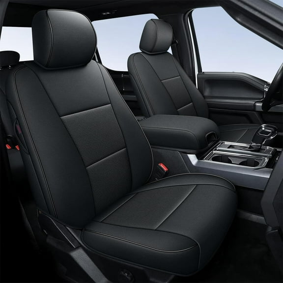 AOMSAZTO Seat Covers for F150 2015-2022 and 2017-2022 F250/F350 Full Set Faux Leather Truck Seat Covers Black(Fit XL,XLT ONLY)