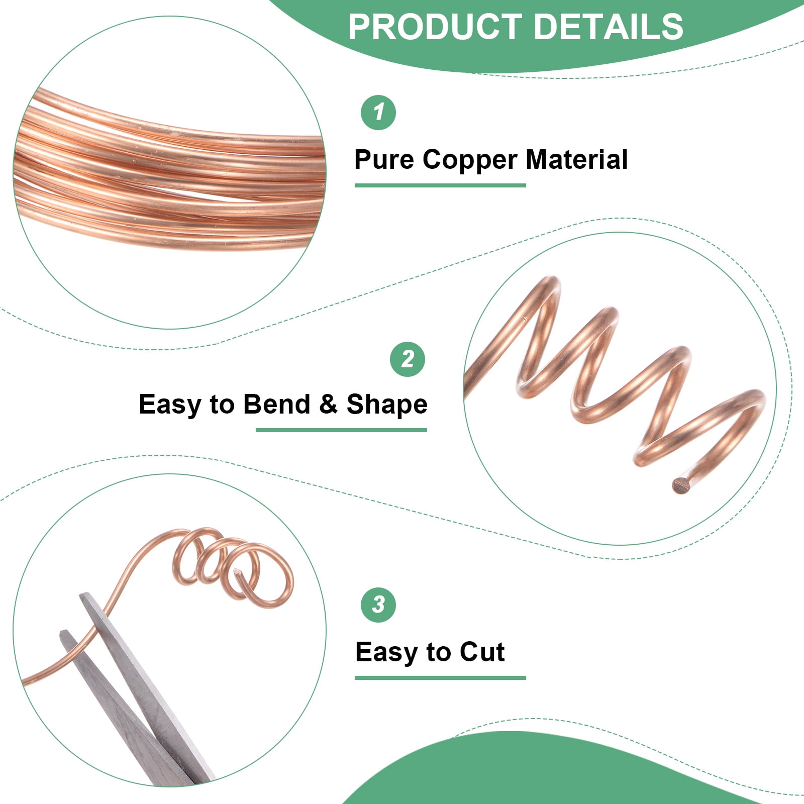 99.9% Soft Copper Wire, 13 Gauge 16FT Pure Copper Wire Craft Wire for DIY [1.8mm, 10M]