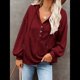 thumbnail image 5 of Sudadera con Capucha y Botones para Mujer, con Cuello en V, Larga y Cordón Ajustable. Camisetas Henley. Vino Tinto S, 5 of 8