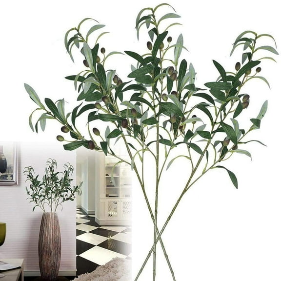 Zhaomeidaxi 3Pcs Artificial Plants Greenery Olive Branches Stems Fake Plants Green Leaves Fruits Branch Leaves for Home Office ndoor Outside DIY-Wreath Decor