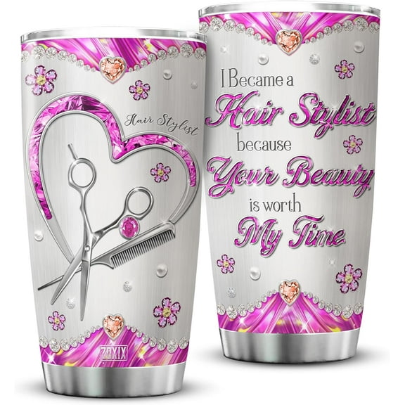 Hair Stylist Tumbler With Lid 20oz Jewelry Style Cute Hairdresser Gifts Cup For Women Stainless Steel Mug Esthetician Beauty Salon Owner Cosmetologist Graduation Gift For Her