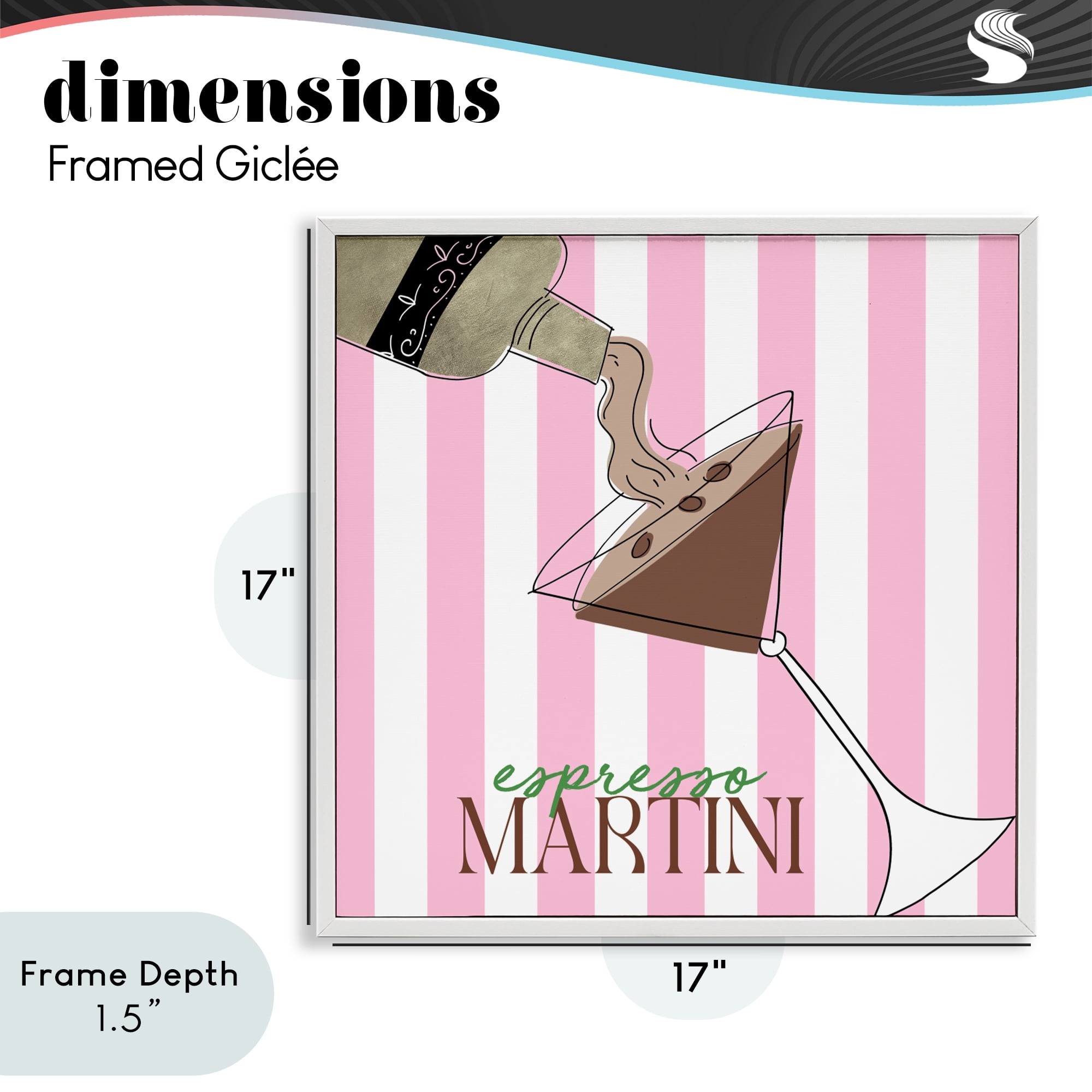 Stupell Industries Espresso Martini Pink Stripes White Framed Giclee Art, design by Deidre Mosher