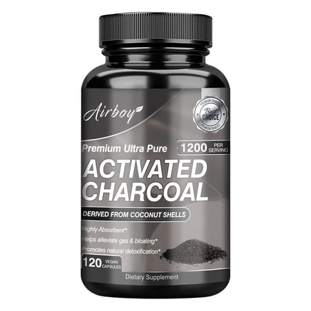 Activated Charcoal Capsules 1200mg - Detox & Bloating Relief Supplement, Support Gut and Digestive Health - 120 Capsules