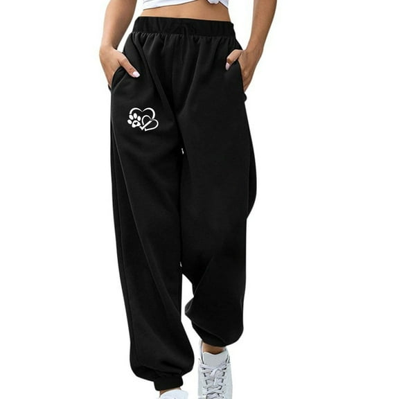 Sweatpants for Women Print High Waisted Comfy Fleece Joggers Cinch Bottom Pants Baggy Workout Trousers with Pockets