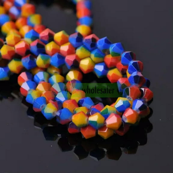 U8MO 3/4/6/8mm Glitter Opaque Bicone Faceted Crystal Glass Spacer Loose Beads Jewelry-#4 Red & Yellow & Blue-8mm-20pcs