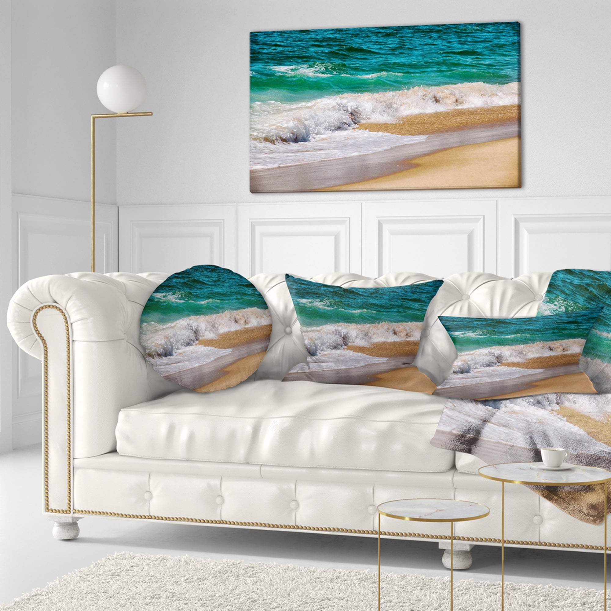 Designart Typical Atlantic Seashore in Summertime - Seashore Throw Pillow - 12x20