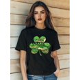 thumbnail image 1 of T-Shirt Imprimé Dessin Animé Trèfle à Quatre Feuilles pour la Saint-Patrick pour Femmes Mode Manches Courtes Col Rond Ajusté Tops Été Décontracté Mode Urbaine, 1 of 6