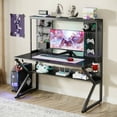thumbnail image 2 of Tribesigns K-shaped Leg Gaming Desk Computer Table with Cup Holder, Headphone Hook, Gaming Lap Desk, Black, 2 of 5