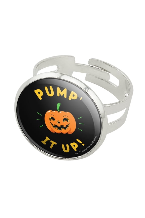 Pumpkin Pump It Up Halloween Funny Humor Silver Plated Adjustable Novelty Ring