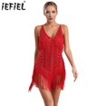 thumbnail image 2 of Disfraz de baile latino Tango Samba con lentejuelas brillantes para mujer, disfraz de fiesta temática de los años 20, vestido Flapper con flecos y cuello en V, 2 of 5