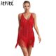 thumbnail image 2 of Disfraz de baile latino Tango Samba con lentejuelas brillantes para mujer, disfraz de fiesta temática de los años 20, vestido Flapper con flecos y cuello en V, 2 of 5