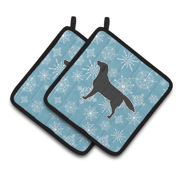Winter Snowflake Black Labrador Retriever Pair of Pot Holders