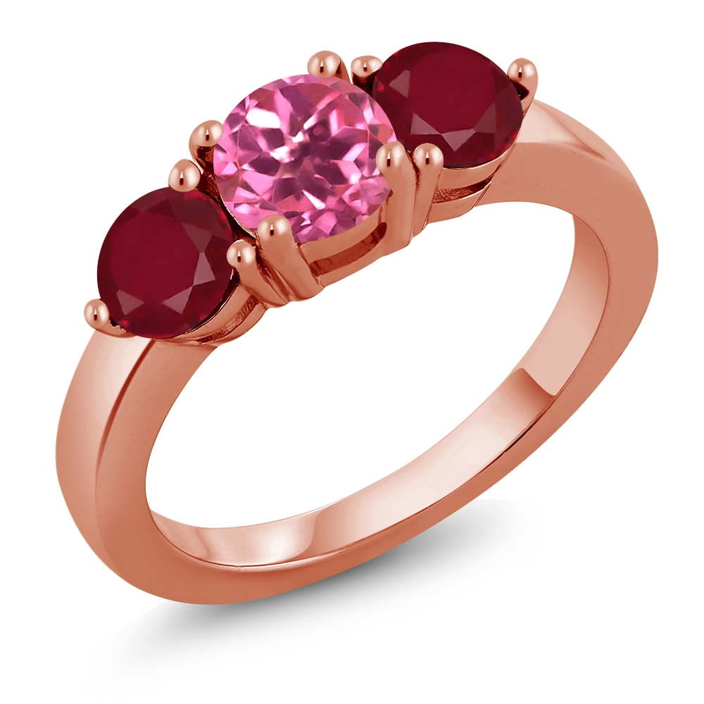 2.12 Ct Round Pink Mystic Topaz Red Ruby 18K Rose Gold Plated Silver Ring by