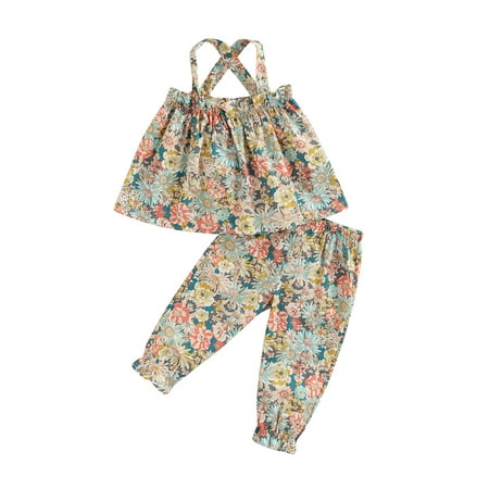 

FOCUSNORM 2Pcs Toddler Baby Girls Floral Print Tanks Vest Camisole Tops+Pants Summer Clothes